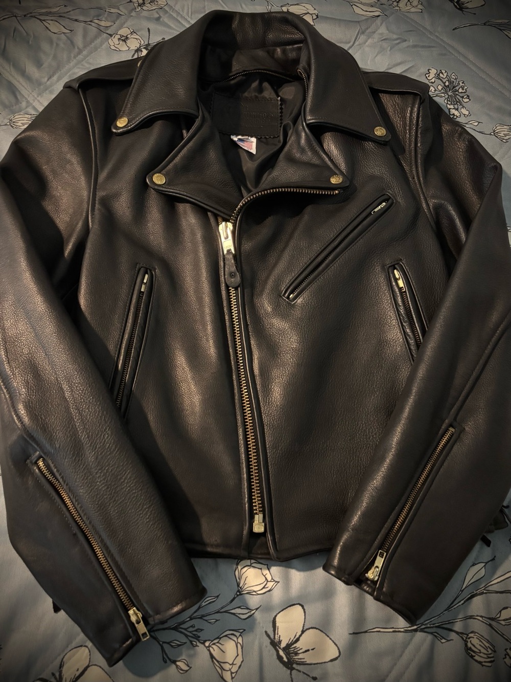 Harley-Davidson Black Leather Bomber Jacket with Gold Hardware
